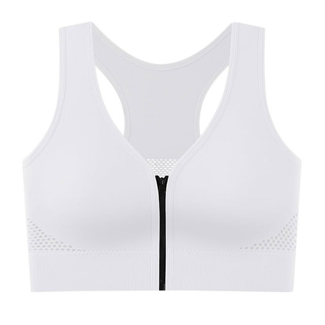 Xfvqtps Front Zipper Sports Bra for Women Mesh Breathable Racerback Yoga Workout High Impact Sports Bra White