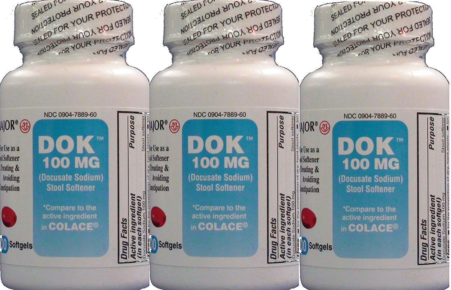 Major Docusate Sodium 100 mg Softgels 100/btl (Pack of 3)