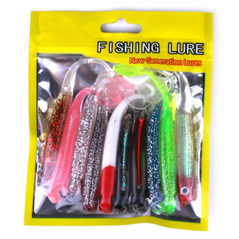 10Pcs/Sets Artificial Fishing Lures Soft Worm Swimbait Jig Silicon Rubber Baits 