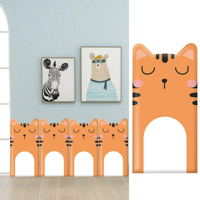Relleno de pared para habitación infantil, almohadilla anticolisión, calcomanías, pegatinas de dibujos animados 3D para niños, panel para sala de jueg Patrón de gato naranja