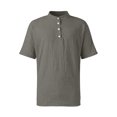 thumbnail image 7 of Men's Cotton Linen Henley Shirt 2026 Short Sleeve Button Down Shirts Solid Casual Summer Beach T-Shirts Gray S, 7 of 7