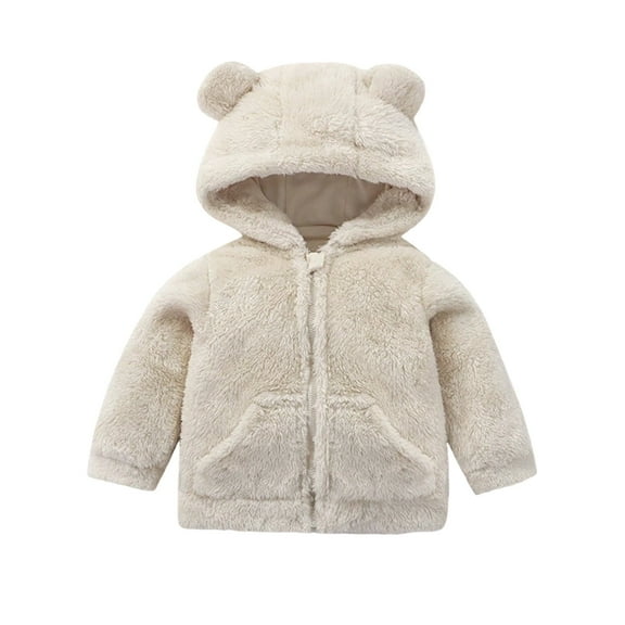 SGMVNU Toddler Kids Hooded Jacket Coat with Ears Zipper Lightweight Long Sleeve Thick Warm Outerwear, Winter Warm Coats for Boys Girls,Beige,18-24 Months