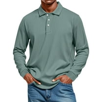Fabrcox Fall Spring M-Xxxl Men's Polo Shirts Slim Fit Long Sleeve Button Collared Fashion Pullover Golf Shirts Basic Solid Color Casual Polo Shirts Mint Green XXXL