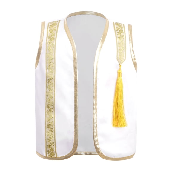 Hansber Baby Boys Arabian Prince Vest Sleeveless Open Front Metallic Gold Trim Waistcoat Party Tops White 0-3M