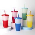 thumbnail image 4 of Tazas de agua de 5 piezas, taza que cambia de color de plástico con tapas de paja, tazas de café reutilizables para bebidas frías tholdsy HA003535-00, 4 of 7