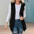 thumbnail image 5 of Fleece Vest Sevevn Women's Winter Sleeveless Hooded Fleece Blanket Jacket Solid Color Casual Tops With Pocket, 5 of 9