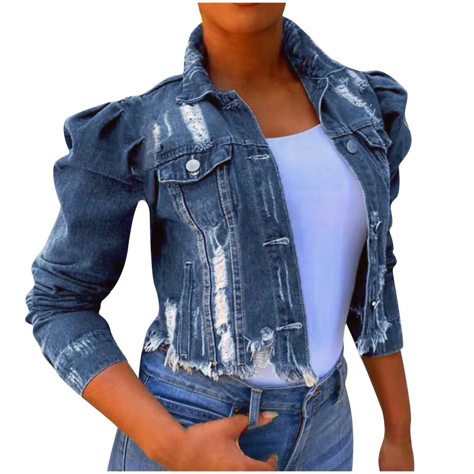 Distressed Short Denim Jean Jacket Coat 