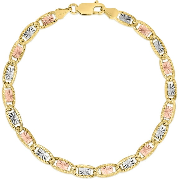 Floreo 10k Tri-Color Gold 5mm Valentino Link Chain Bracelet or Anklet