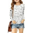 thumbnail image 2 of TFEOQRY Tween Girls Long Sleeve Interest Graffiti Prints Shirts Cute Crewnecks Tops Casual Blouses Clothes, 2 of 9