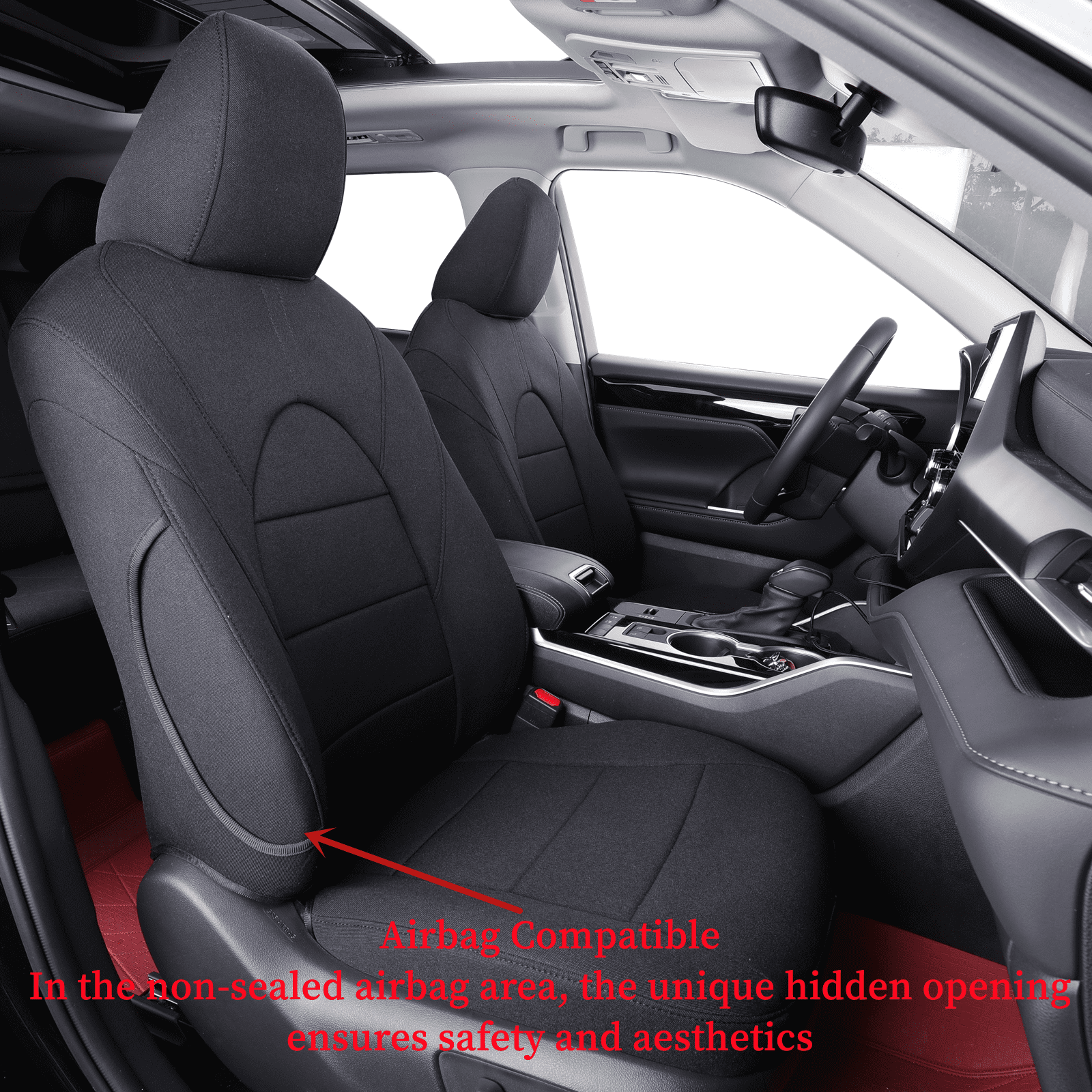 coverdream Grand Highlander Seat Covers Full Set for 2024 2025 2026 Toyota Grand Highlander SUV Seat Cushion,2nd Row w/Captain Seats - Polyester (Black,Full Set)
