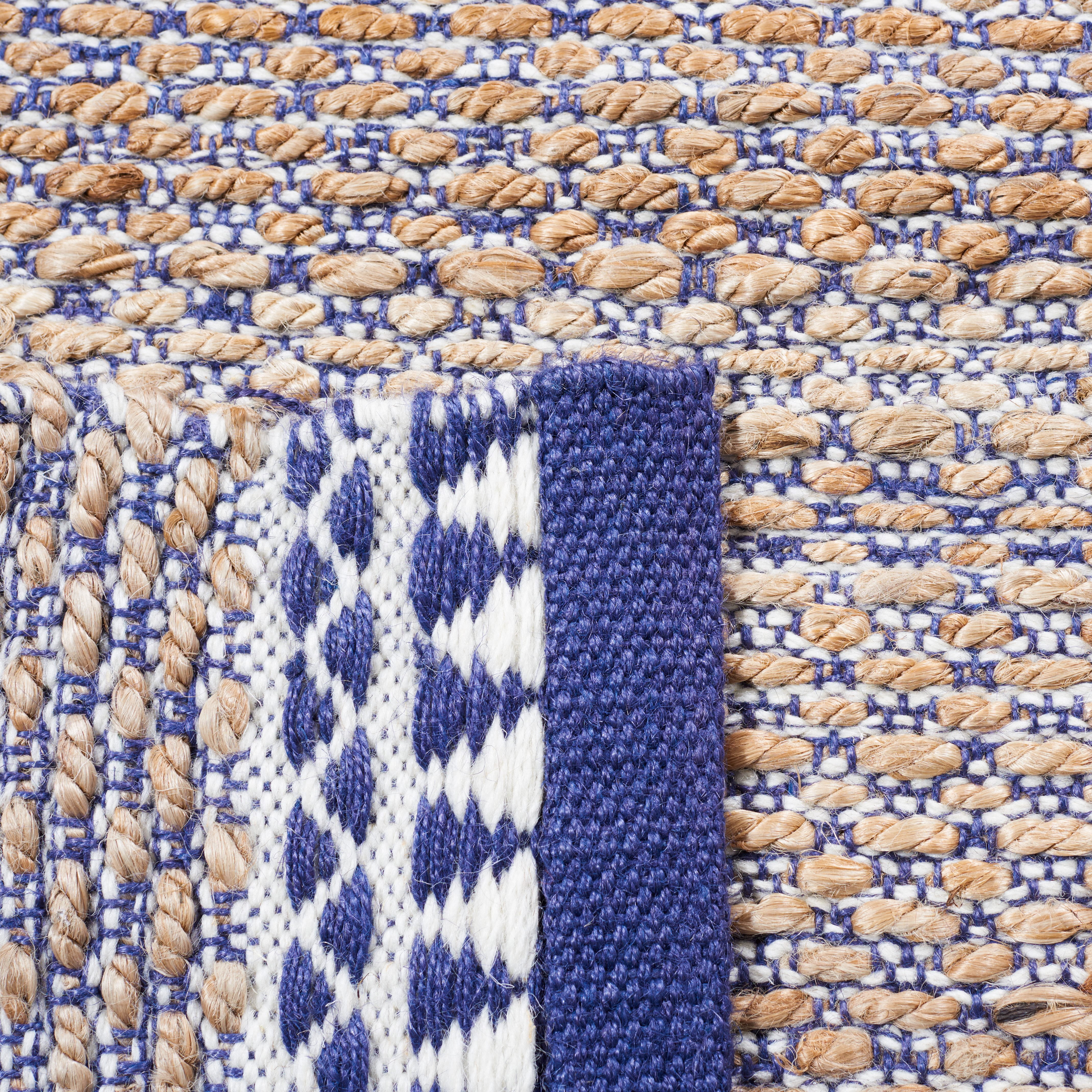 SAFAVIEH Natural Fiber Becky Solid Area Rug, Natural/Navy, 9' x 12'