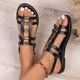thumbnail image 5 of Sandalias de Playa Negras para las Mujeres Hebilla de Metal Cuero Patente Hueco Fuera Mochilas Planas Verano, Sandalias Planas Negras para las Mujeres, 5 of 8
