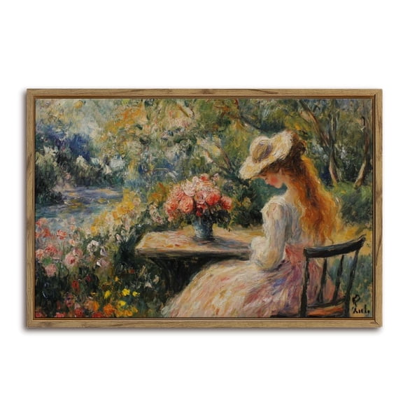 Impressionist Lady Roses Horizontal Canvas Wall Art with Lightweight Foam Frame - Durable and Ready to Hang, Modern Decorative Print for Living Room, Bedroom, Or Office