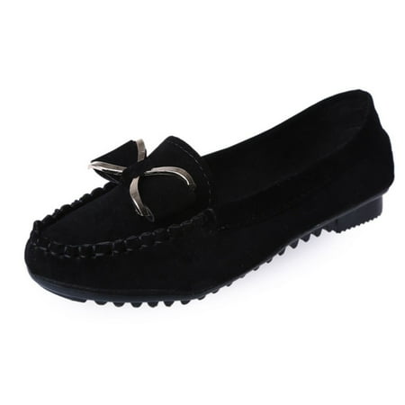 hopeusnice Women s Suede Bowknot Loafers Slip On Flats Comfortable Driving Shoes Loafer Flats Soft Sole Comfortable Walking Shoes Black 39