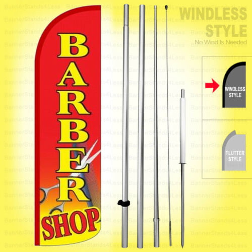 BARBER SHOP FLUTTER FLAG Feather Swooper Tall Curved Advertising Banner Sign