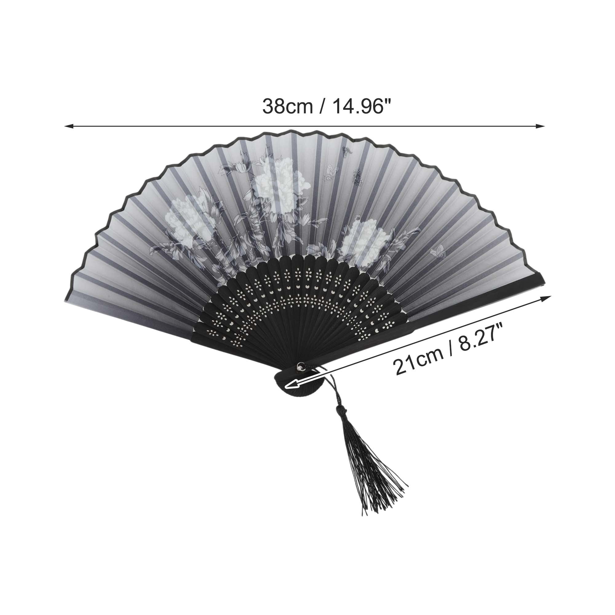 Unique Bargains Ancient Style Folding Fan 1Pc Gray [Blooming Peonies Prosperity Design]