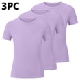 thumbnail image 5 of SGFCWSX Girls T Shirt 3 Pack Ribbed Knit Short Sleeve Crew Neck Cropped Slim Fit Casual Soft Basic Kids Daily Wear Tee Tops Purple Size 10, 5 of 7