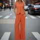 thumbnail image 2 of Conjunto de chaleco sin mangas con botones y pantalones anchos para mujer: elegante conjunto informal y formal con bolsillos, 2 of 8
