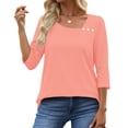 thumbnail image 2 of UVN Summer Square Neck Blouses for Women 3/4 Sleeve Shirt Ladies Dressy Casual Button Tunic Tops, 2 of 8