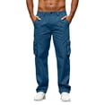 thumbnail image 5 of LNZGNM Men's Cargo Pants Stretch Waistband Relaxed Fit Workwear Casual Lightweight Straight Leg Sweatpants Outdoor Hiking Trousers Multi Pocket,Blue 4XL, 5 of 5