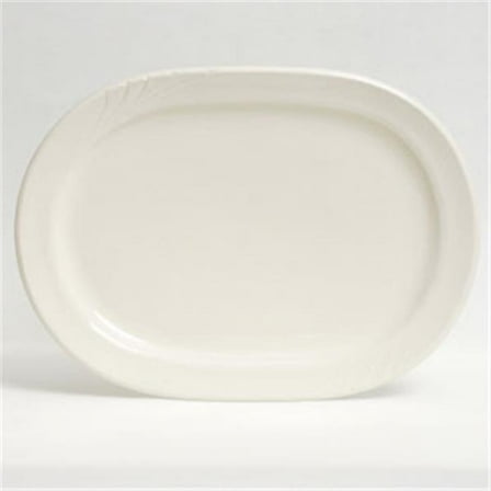Tuxton China YEH-117 Monterey 11.75 in. x 8.5 in. Embossed Pattern China Racetrack Platter - American White - 1 Dozen