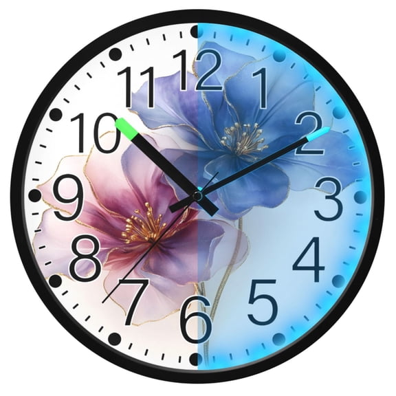 Ryvnso Watercolor Purple Flowers 12 Inch Night Light Wall Clock Silent Battery Operated Luminous Clocks