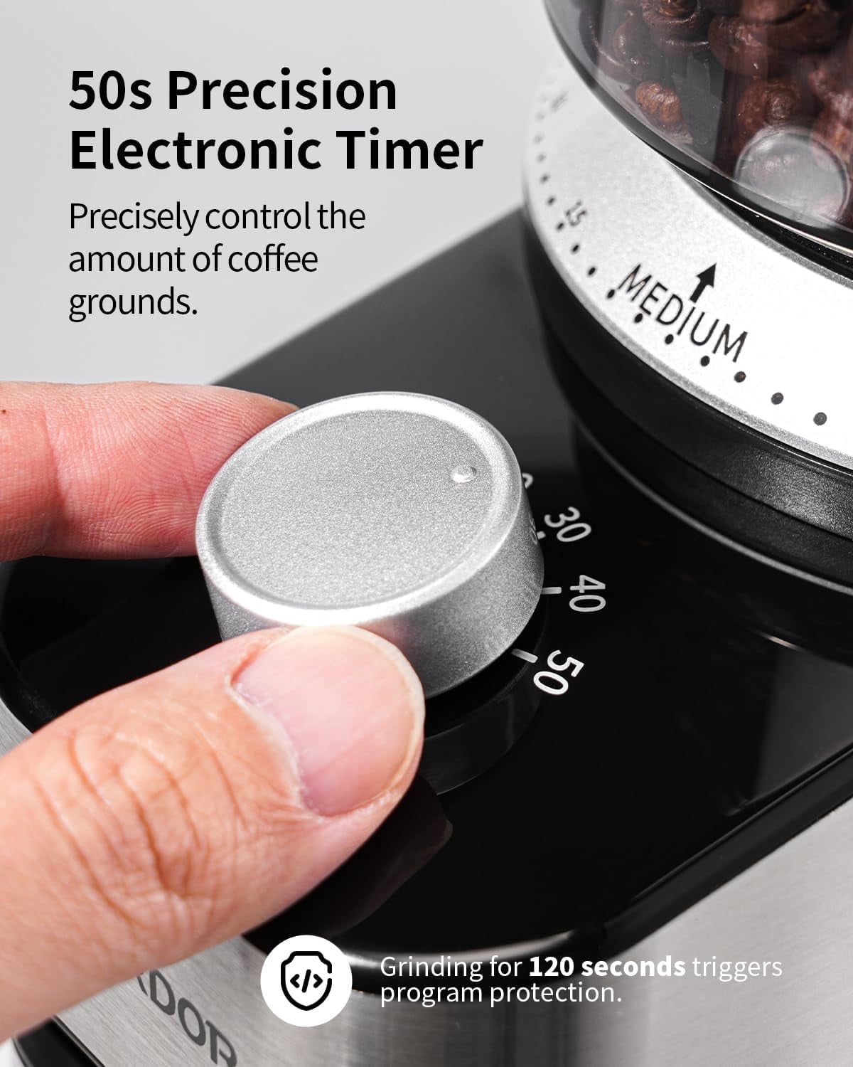 Electric Burr Coffee Grinder with 40 Settings, 50s Timer, Low-Speed for Rich Flavor