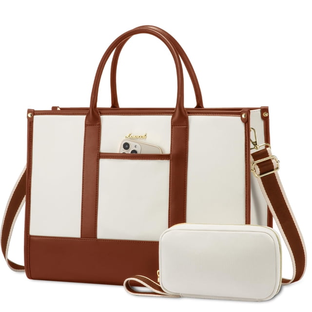 Bolsa para portátil LOVEVOOK para mujer, 15.6 pulgadas, trabajo y oficina, color beige