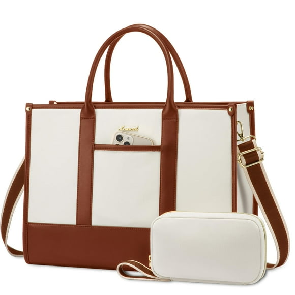 Bolsa para portátil LOVEVOOK para mujer, 15.6 pulgadas, trabajo y oficina, color beige
