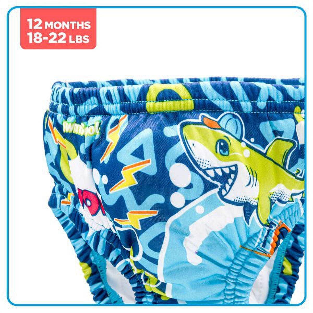 Swim School Reusable Polyester Swim Diaper Blue Shark and Octopus, Ages 12  Months and up (18-22 lbs.) 