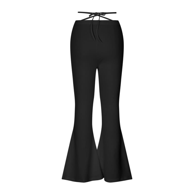 Bigersell Stretch Pant for Women Full Length Women's Fashion Casual V-Waist  Cropped Navel Cross Strap Solid Flared Lounge Pants Flare Jeans for Ladies  