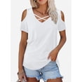 thumbnail image 3 of Womens Summer Shirts V Neck Criss Cross Cold Shoulder Tops Blouse, 3 of 4