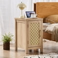 thumbnail image 5 of Joaxswe Narrow Rattan Nightstand with Charger Station, Woven Cane Door & Adjustable Shelf, Boho Wood Bedside Table for Living Room, Bedroom, Natural, 5 of 10