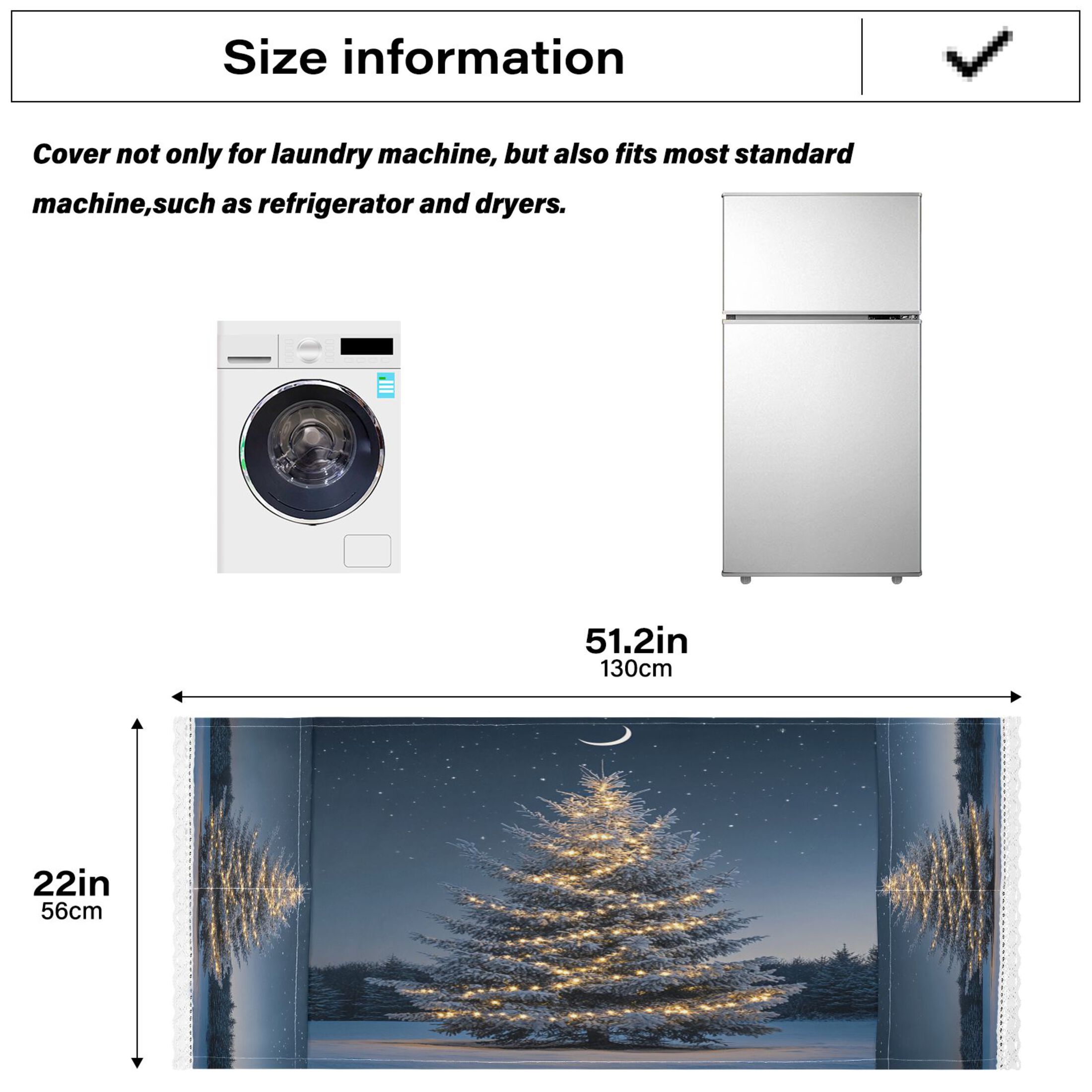 Christmas TreeWasher and Dryer Covers Dust-Proof and Oil Resistant Fridge Cover with 4 Storage Pockets Washing Machine Top Cover for Laundry Kitchen Home 51.2 x 22 In
