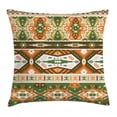thumbnail image 1 of Tribal Decor Throw Pillow Cushion Cover, Vector Design with Tattoo Aztec Mayan Style Stripes Shapes Print, Decorative Square Accent Pillow Case, 18 X 18 Inches, Amber Fern Green Brown, by Ambesonne, 1 of 2