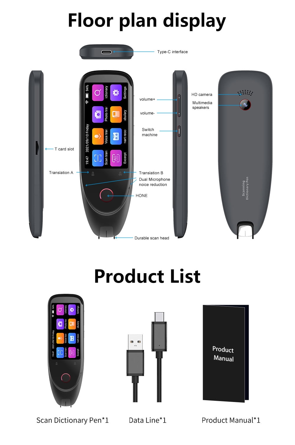 Language Translator Pen, 112 Languages Supported Translation Pen,Pen Scanner, Text to Speech Reading Pen for Dyslexia,Text Extract Reader Pen, Portable Traductor Pen for Study, Travel,Business