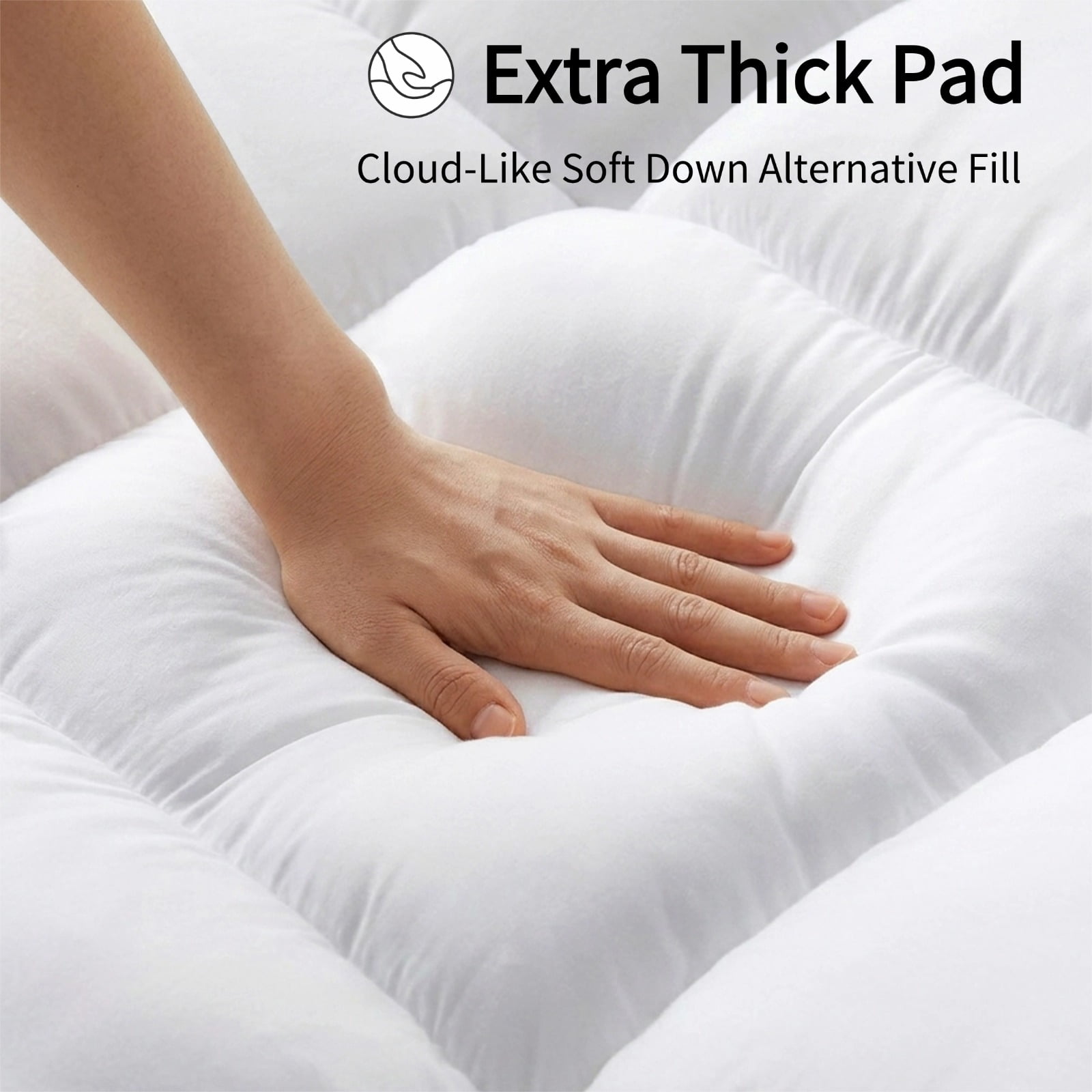 Queen Mattress Pad - Quilted Fitted Mattress Topper Protector, Soft Noiseless Pillow Top Cover with 8-21" Deep Pocket, Cooling Breathable 4D Spiral Fiber 60x80" White, Basic Plush (130 GSM)