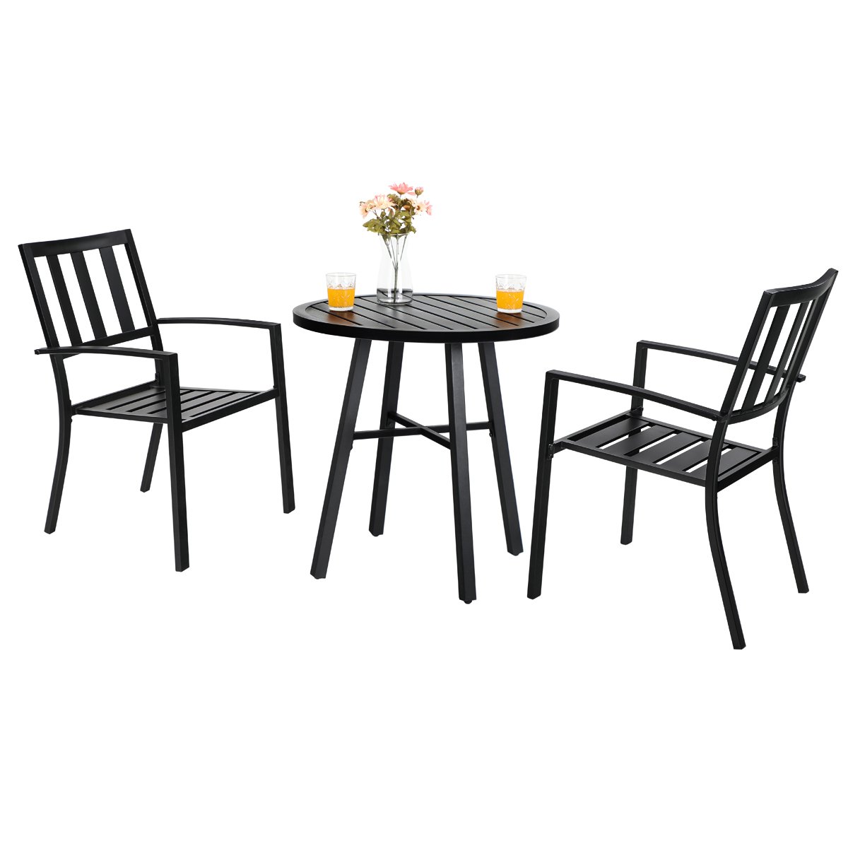 MF Studio Outdoor Patio Metal 3 Piece Dining Furniture Set Outdoor