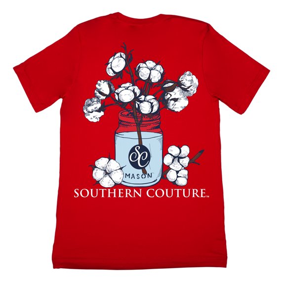 Southern Couture Classic Collection Cotton Bud Mason Jar Short Sleeve Womens Classic Fit T-Shirt; Red, Medium