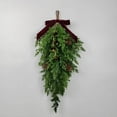 thumbnail image 4 of Burgundy Christmas Teardrop Swag 22 Inch Rustic Door Swag Teardrop Wreath Artificial Pine Needle Hanging Garland Greenery with Bell Velvet Bow for Outdoor Fireplace Decor (Burgundy), 4 of 8