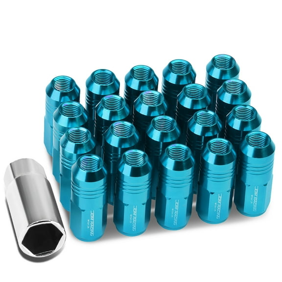 DNA Motoring Closed-End Aluminum Sky Blue 20 Lug Nuts Set Key M12X1.25 20mm OD/50mm Tall