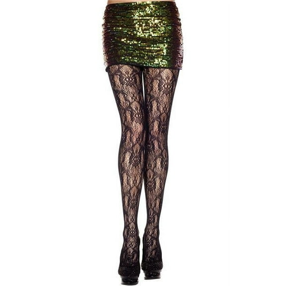 Music Legs Women's Women's Lace Design Spandex Pantyhose; Black 50047-BLACK