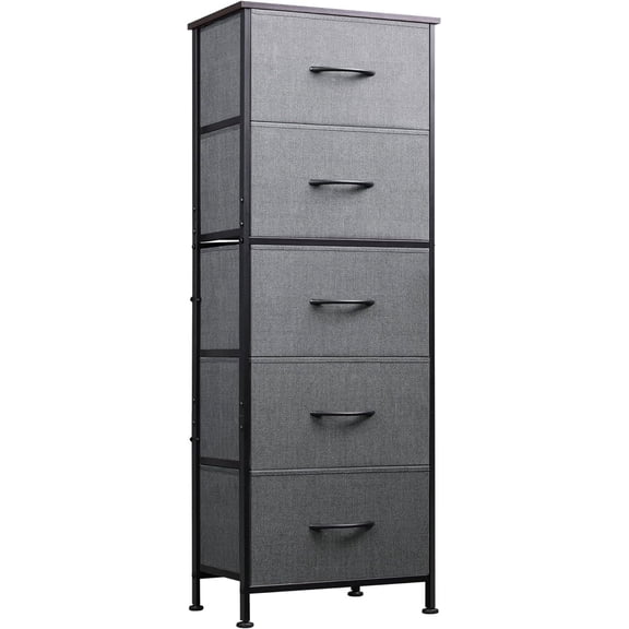 Fabric Dresser, 5-Drawer Tall Dressers for Bedroom, Storage Dresser Organizer with Fabric Bins, Wood Top, Sturdy Steel Frame, Chest of Drawers for Closet, Hallway