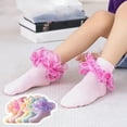 thumbnail image 4 of Hpapadks Girls Socks Ripple Ruffle Rainbow Color Breathable Lace Floor Socks Pink 1-3 Years, 4 of 4