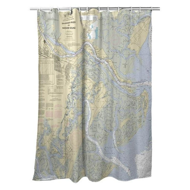 Betsy Drake SH214 Savane Rivière & Wassaw Sound&44; GA Carte Nautique Rideau de Douche - 70 x 72 Po.