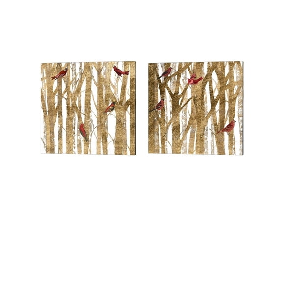 Red Bird Christmas by Studio W Canvas Art Set of 2 14 inch X 14 inch Each