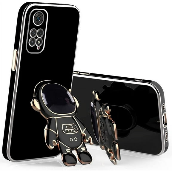 Compatible with Redmi Note 11 Case Silicone TPU Plating, Xiaomi Redmi Note 11 Cases Cute Astronaut Pattern Phone Case with Stand (Redmi Note 11, Black)