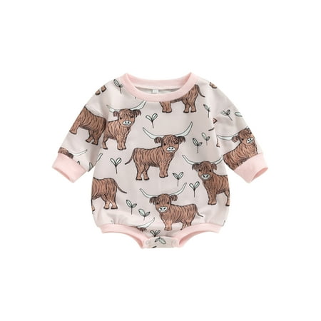 

Seyurigaoka Baby Boy Girls Bodysuits Long Sleeve Round Neck Cartoon Bull Print Jumpsuits Casual Spring Fall Romper Tops
