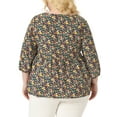 thumbnail image 3 of Agnes Orinda Women's Plus Size Tops Babydoll Keyhole Ruffle 3/4 Sleeve Floral Blouses 4X Navy Blue, 3 of 6