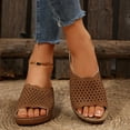 thumbnail image 6 of MLCDZ Women Wedge Sandals Dressy: Soft Leather Sandal, Rubber Sole, Comfortable Walking, Hollow out Casual Slip on Summer Sandals Brown 37, 6 of 9